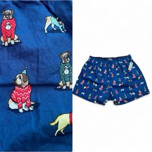 J Crew Boxers Mens M Blue Christmas Dog Print Cotton Sleep Lounge Shorts Pajama